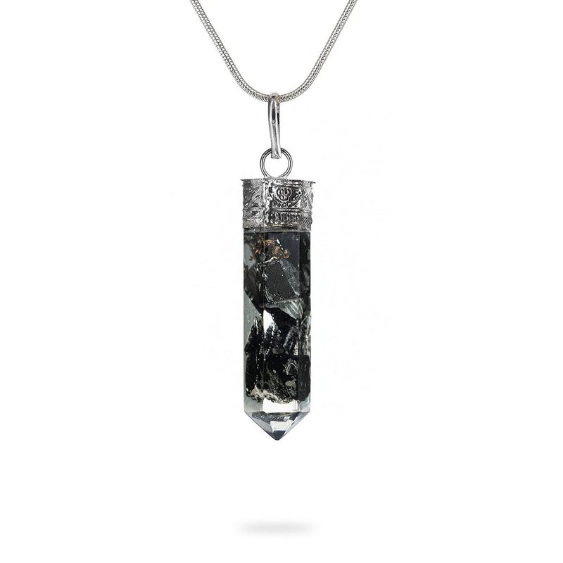 Ayana Wellness AYANA Piezo Black Tourmaline Necklace for Women - Hex Pencil Pendant with Bionized Black Tourmaline Crystals, Cho Ku Rei Reiki Charged Orgonite Chakra Protection Necklaces - Image 1